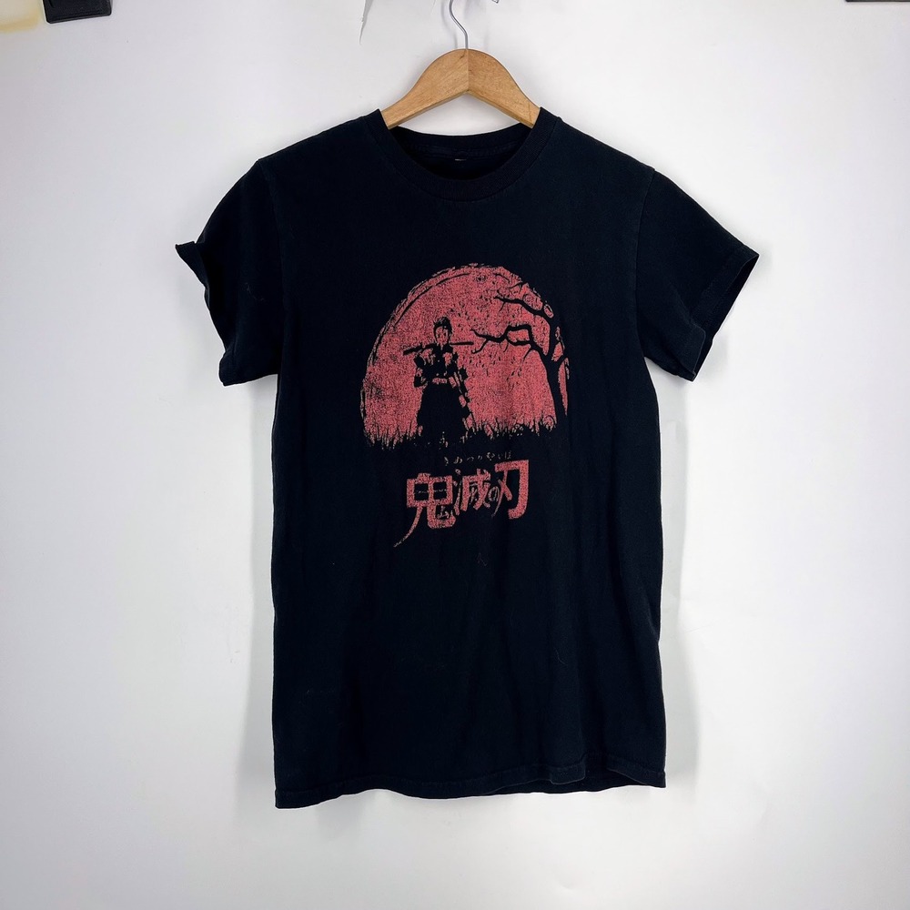 Demon Slayer Tanjiro Kamado Graphic T-Shirt Black Kids Anime Manga Tee Size 12